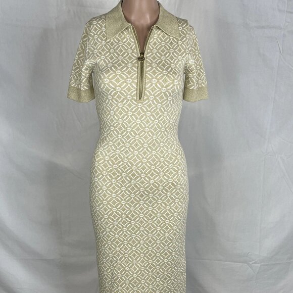 Michael Kors Women’s Short-Sleeve Zip Collar Dress – Gold – Size XS - Picture 1 of 9